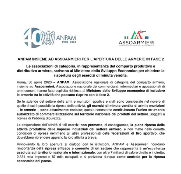 anpam assoarmieri apertura armerie caccia e tiro