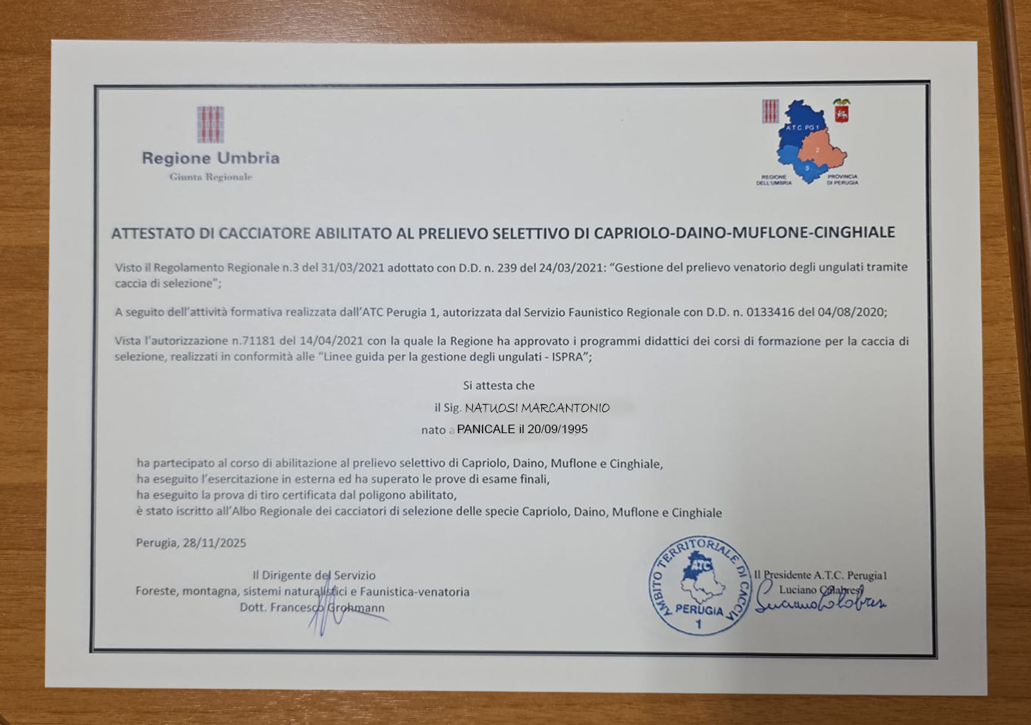 ATC Perugia 1 caccia gestione territorio fauna